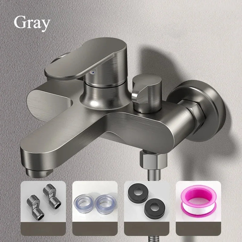 Wall-Mount Bathtub Mixer Faucet with Handheld 3-Mode Shower — Chrome, 1/2-inch (12.7 mm), 150 cm (59 in) Hose