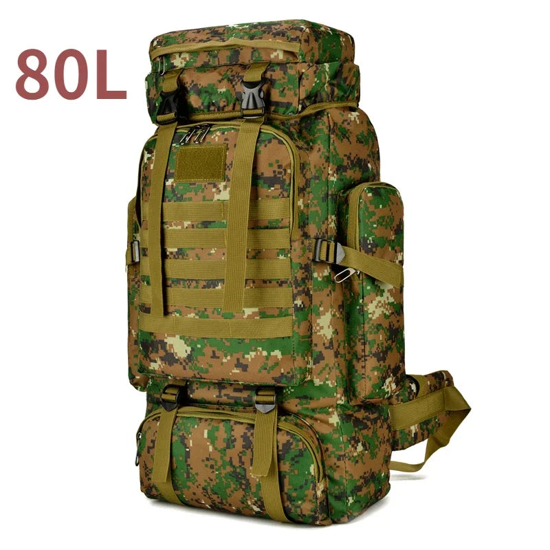 Tactical Mountaineering Backpack 80L / 100L (≈21 / 26 US gal) – Large Hiking, Camping & Travel Rucksack with Molle, Oxford Polyester