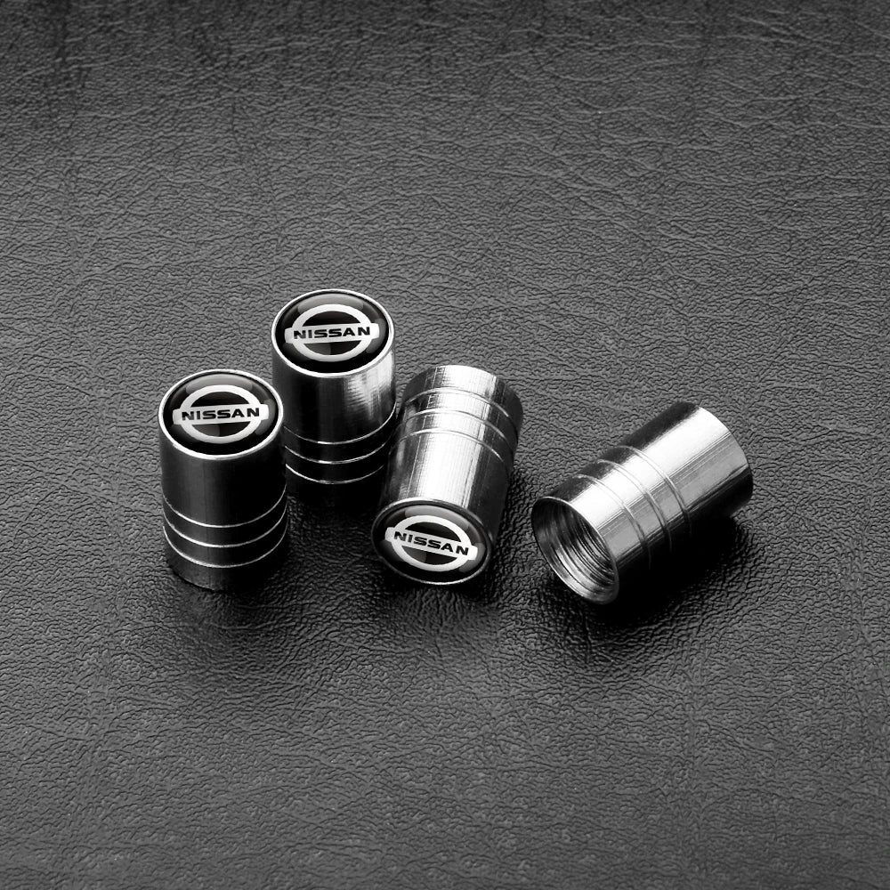 4-Pack Metal Tire Valve Stem Caps – Aluminum Alloy Wheel Valve Covers, Universal Fit (Silver/Black)