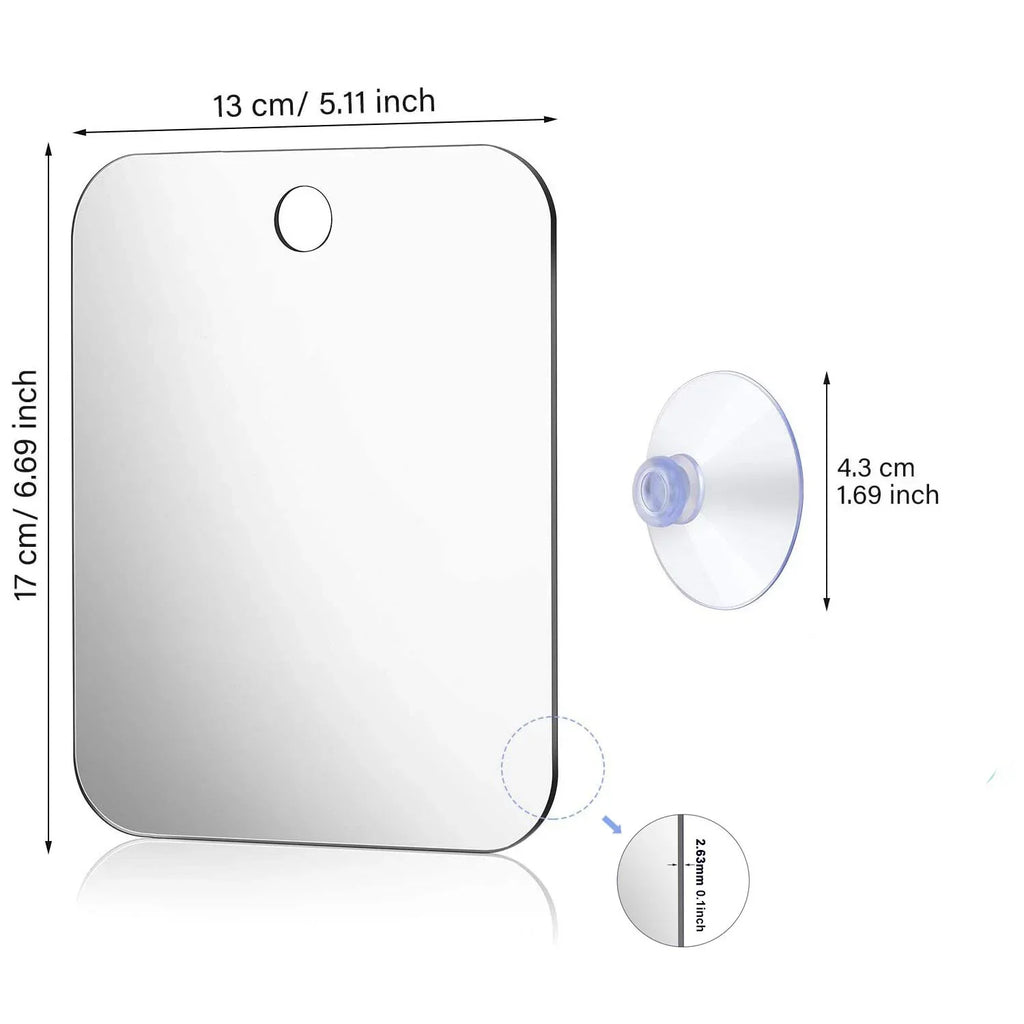 Fogless Acrylic Shower Mirror 6-Inch (15 cm) – Portable Travel Shaving & Makeup Mirror, Self-Contained Bathroom Mirror