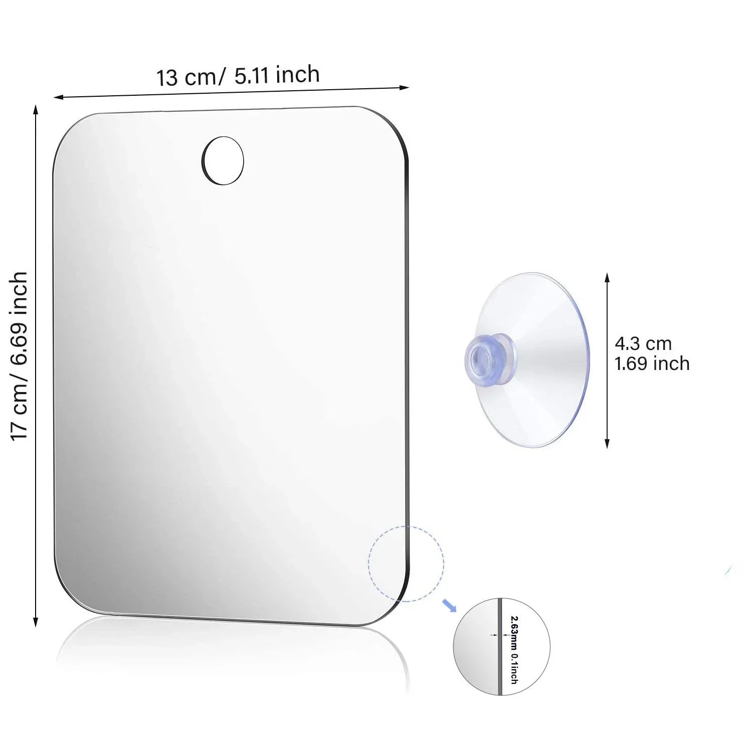 Fogless Acrylic Shower Mirror 6-Inch (15 cm) – Portable Travel Shaving & Makeup Mirror, Self-Contained Bathroom Mirror