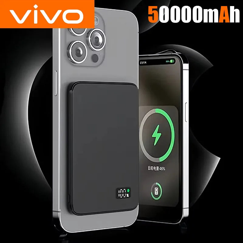 50000mAh Ultra-Thin Magnetic Power Bank – MagSafe Wireless Fast Charging, 120W Portable Charger with LED Display