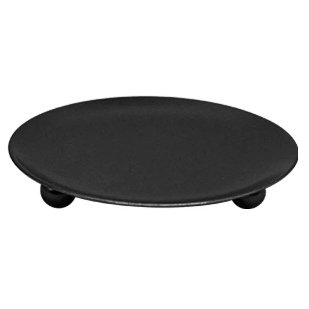 Round Iron Candle Plate Holder — Rust-Resistant Metal Pedestal for Pillar, Ball & Votive Candles, Gold or Black, Small 2.8×2.8×0.6 in (7×7×1.5 cm) & Large 4.3×4.3×0.7 in (11×11×1.7 cm)
