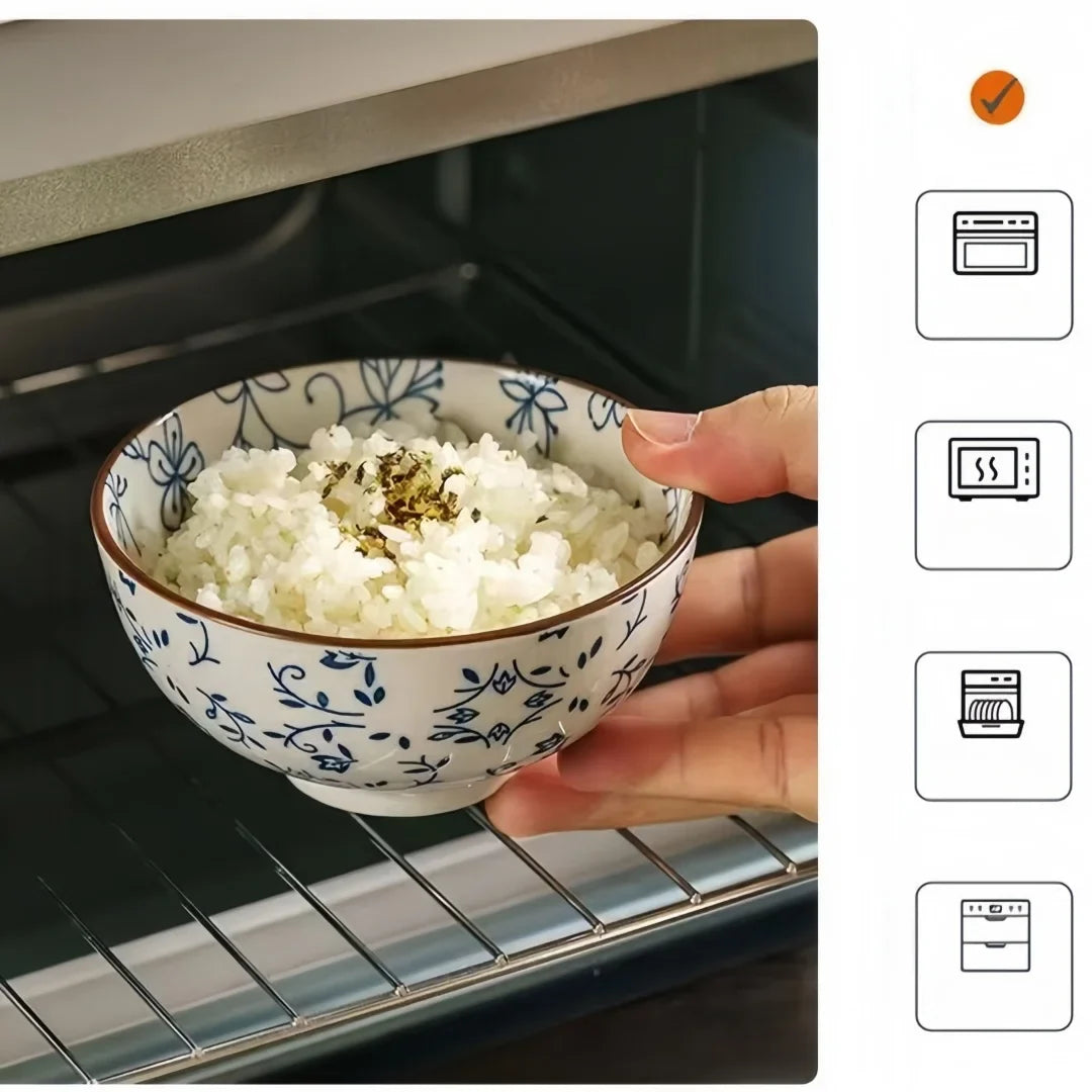 Japanese-Style Blue & White Hand-Painted 4.5-Inch (11.5 cm) Ceramic Rice Bowl Retro Tableware