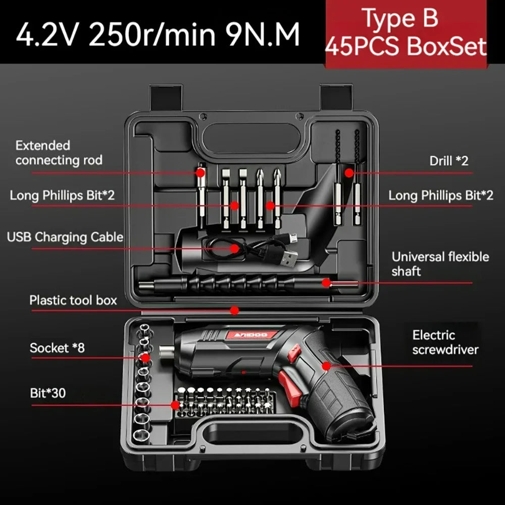 Compact Rechargeable Cordless Screwdriver — 4.2V (3.6V), 6 N·m Torque, 1300mAh, 250 RPM