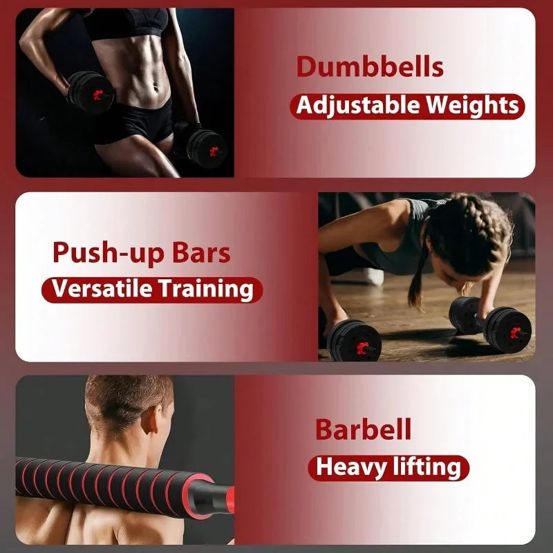 5–44 lb (2.3–20 kg) Adjustable Dumbbell to Barbell Set – Anti-Slip Grip Convertible Home Gym Barbell & Push-Up Stands