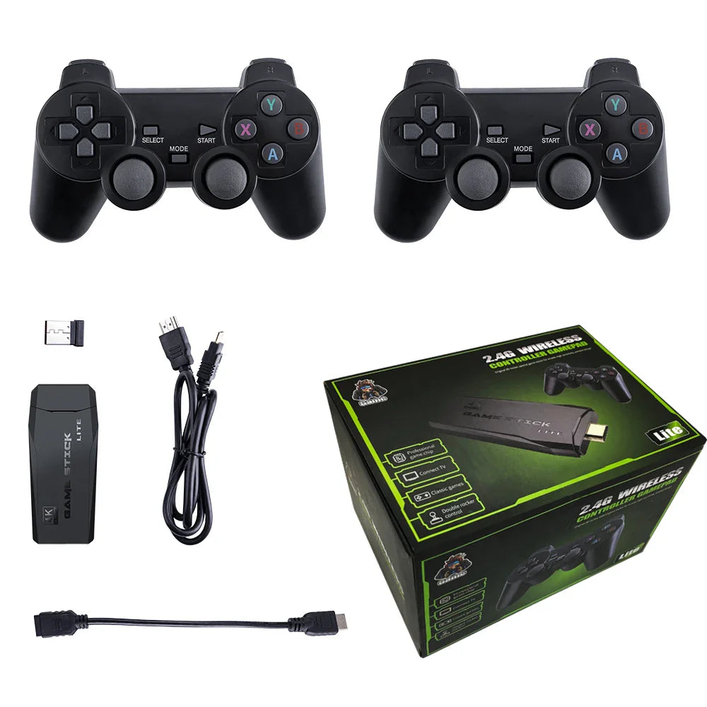 Retro HDMI Game Stick 4K – 64GB (20,000+ Games) | 2.4G Wireless Controllers, Portable Emulator Console (GBA/FC/PS1/MD)