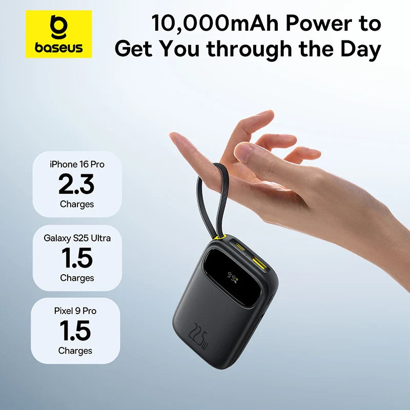 22.5W Fast Charging 10000mAh / 20000mAh Power Bank with Built-In Retractable USB-C & Lightning Cables – Portable Charger for iPhone, Samsung, Xiaomi