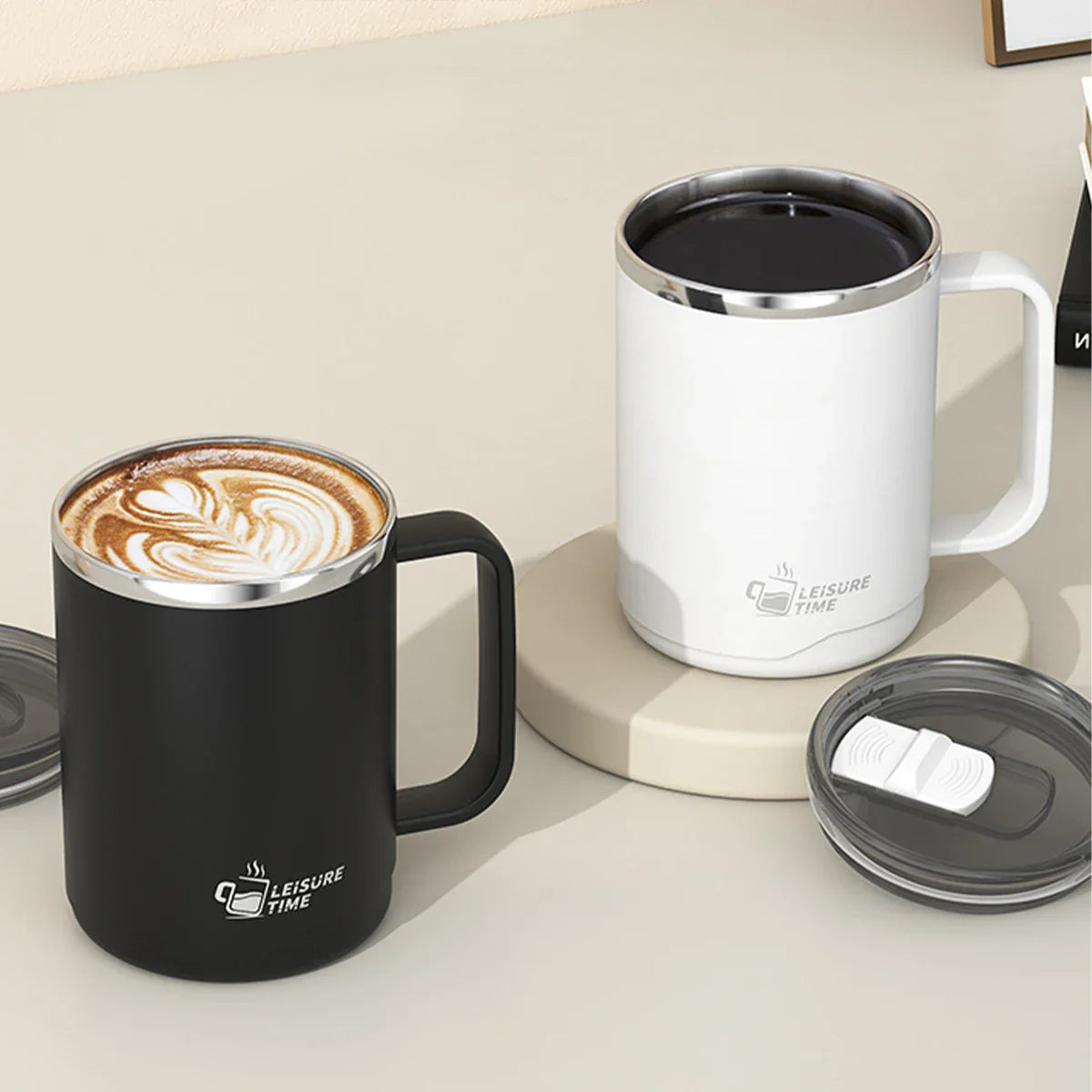 500ml (16.9oz) 304 Stainless Steel Double-Layer Insulated Travel Mug with Handle, Sealed Vacuum Flask
