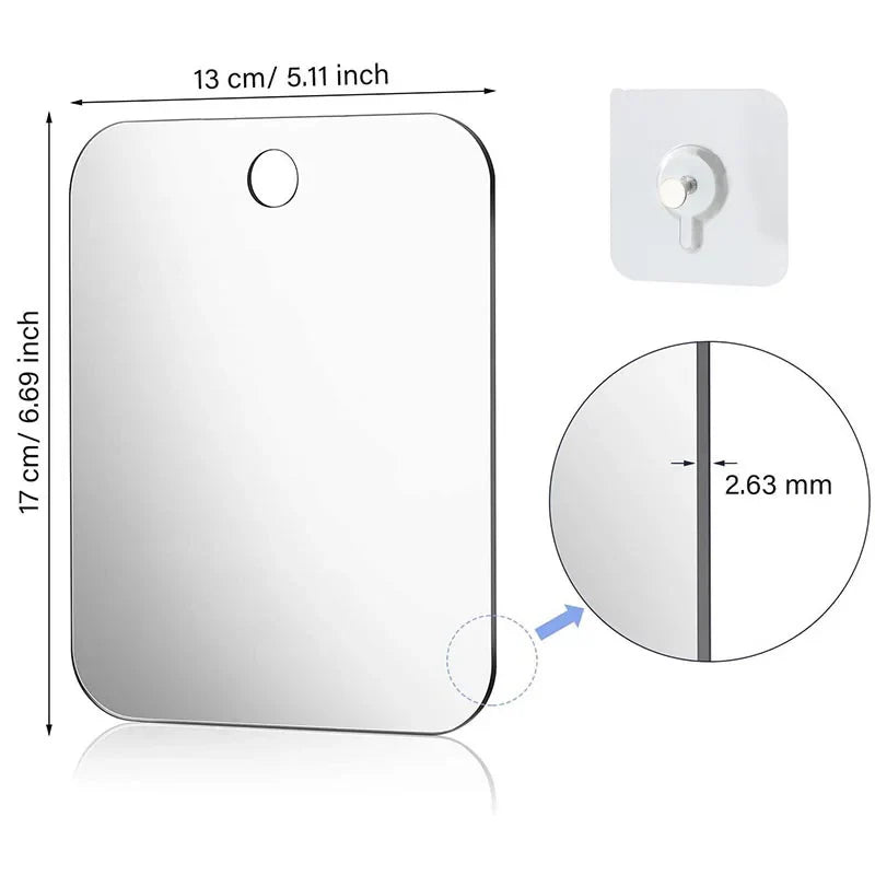 Fogless Acrylic Shower Mirror 6-Inch (15 cm) – Portable Travel Shaving & Makeup Mirror, Self-Contained Bathroom Mirror