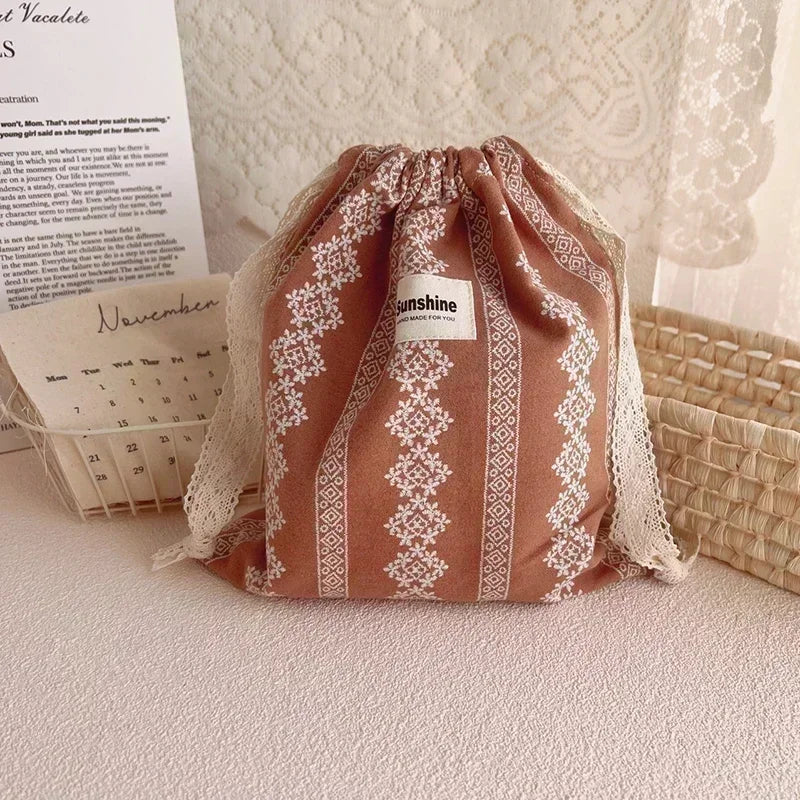 Printed Floral Diaper Bag – Cotton Drawstring Mommy Nappy Bag, Travel & Stroller-Friendly Organizer