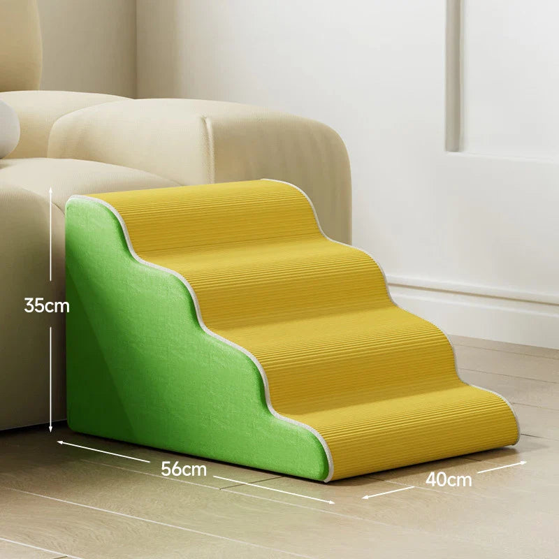 3/4-Step Pet Stairs Memory Foam Ramp for Small Dogs & Cats - Removable Washable Cover, Non-Slip Sofa Ramp