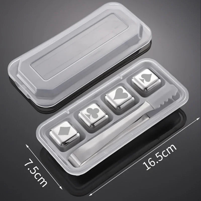 Stainless Steel Reusable Whiskey Stones - Quick-Freeze Ice Cubes with Storage Tray for Whiskey Wine Beer