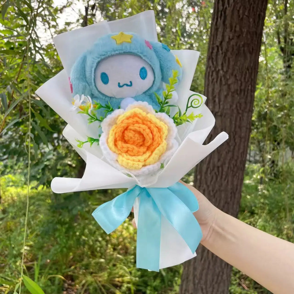 Kawaii Cat Plush Bouquet with Artificial Flowers — Cute Plush Doll Gift for Her, Valentine, Birthday, Graduation