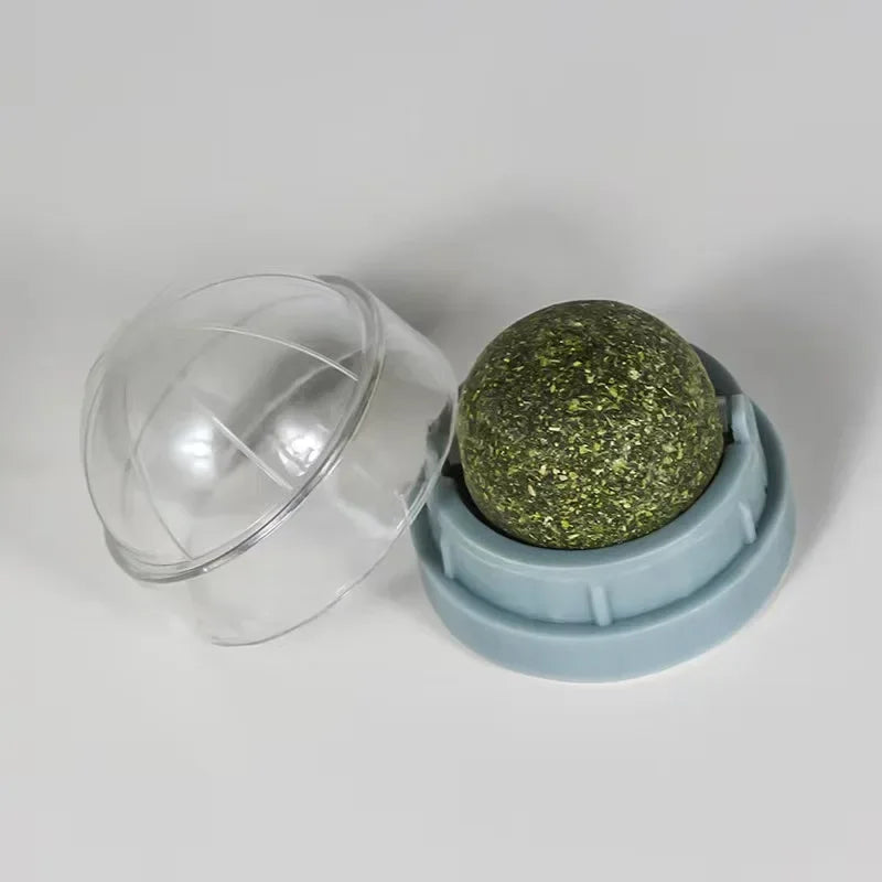 Wall-Mounted Catnip Ball Toy for Cats — 3 cm (1.2 in) Mint Ball, 4.5 cm (1.8 in) Base • Self-Rotating Interactive Cat Toy for Scratching & Dental Health