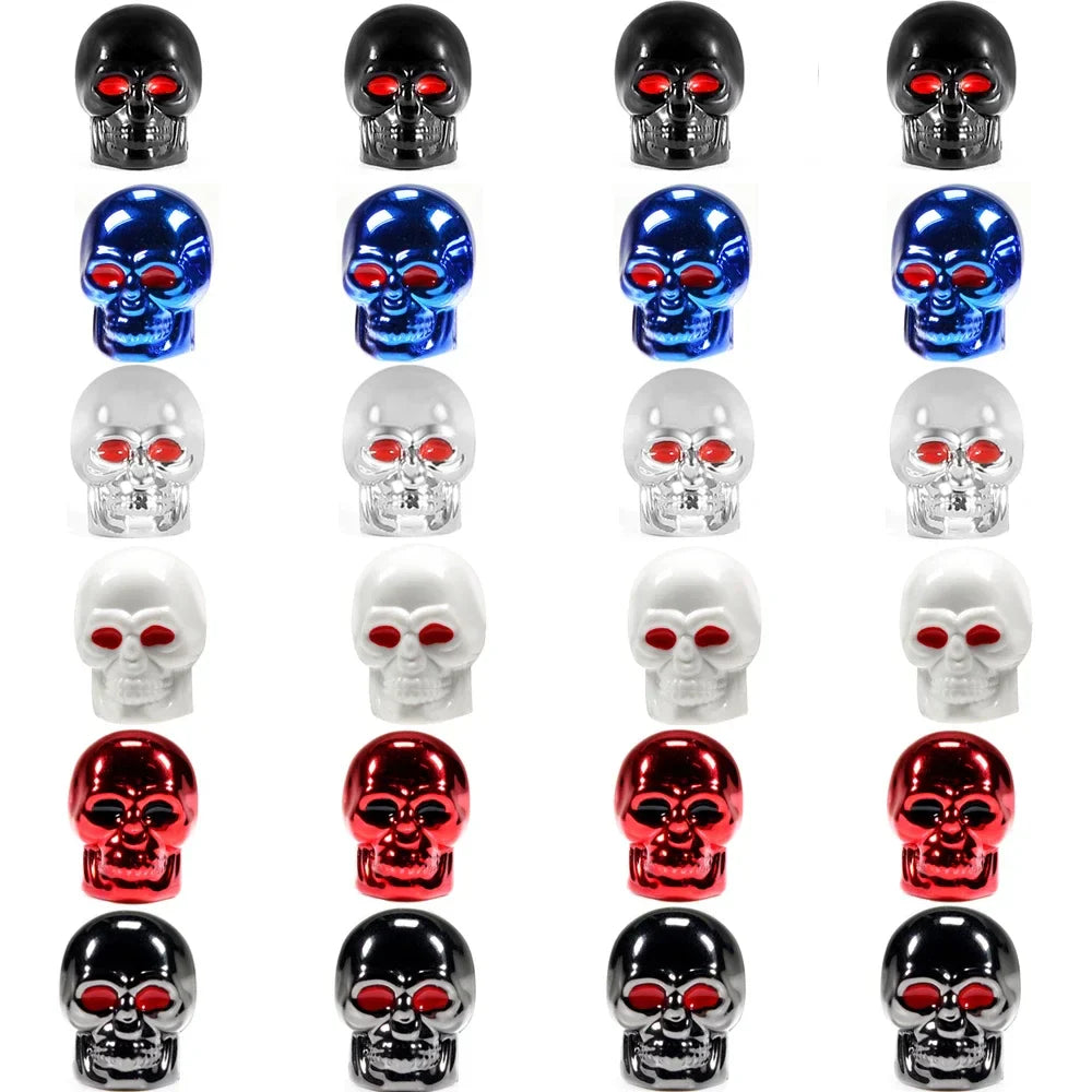 Skull Valve Stem Caps 4-Pack ABS Chrome Tire Valve Covers for Cars Motorcycles Bikes