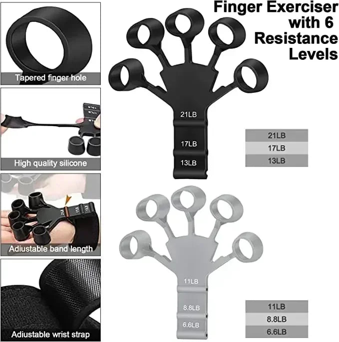 Silicone Finger Exerciser Hand Strengthener 6 Resistance Levels for Grip, Arthritis, Rehab, Climbing, Guitar