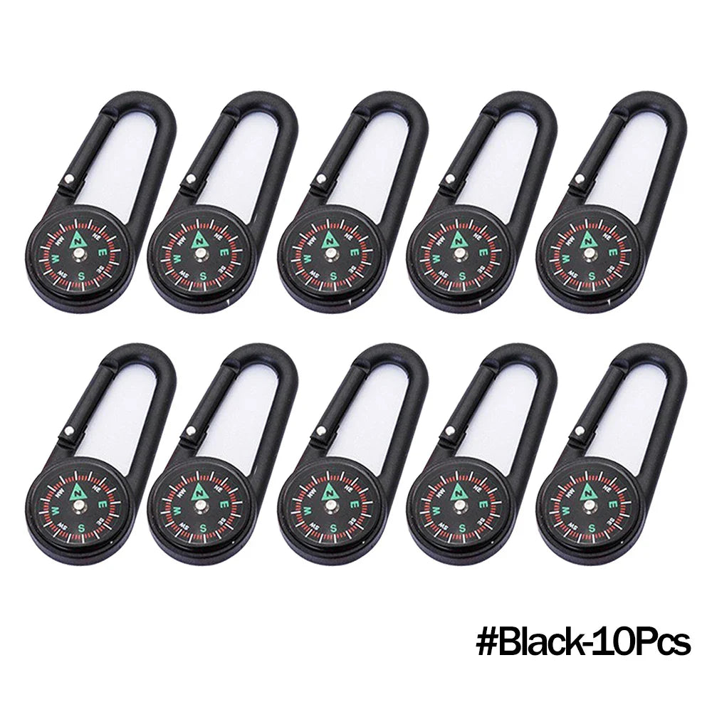 Mini Compass Carabiner Keychain — Camping & Hiking Backpack Buckle Survival Tool