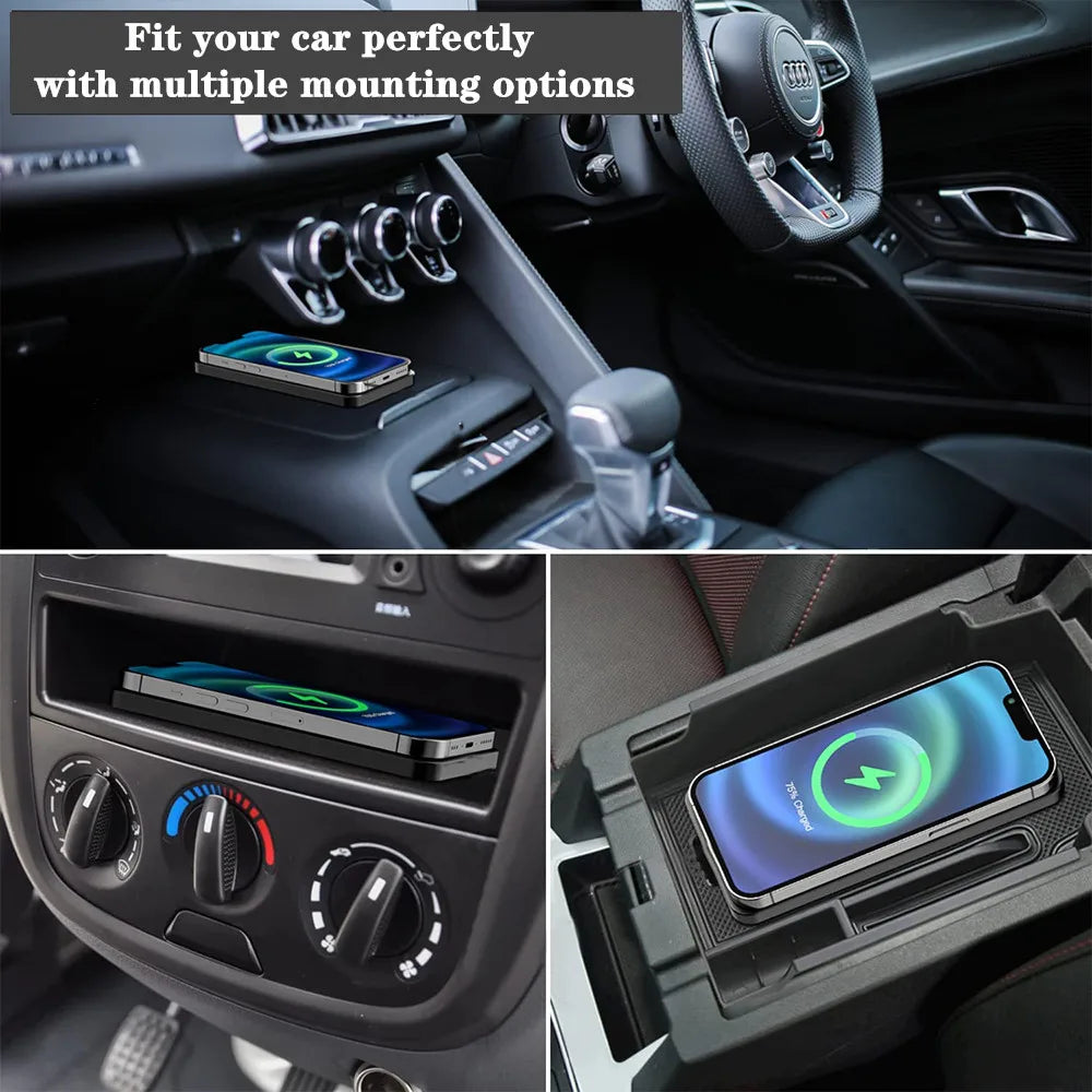 15W Qi Wireless Car Charger Pad – Fast Wireless Charging Silicone Non-Slip Phone Holder for Smartphones