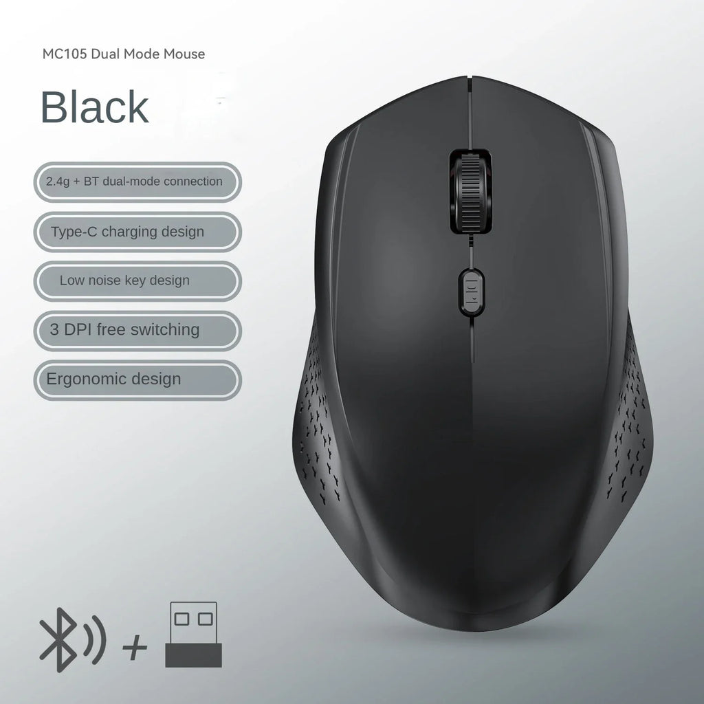 Bluetooth 5.2 + 2.4G Dual-Mode Wireless Mouse Rechargeable Silent 1600 DPI for Laptop Windows Mac Android