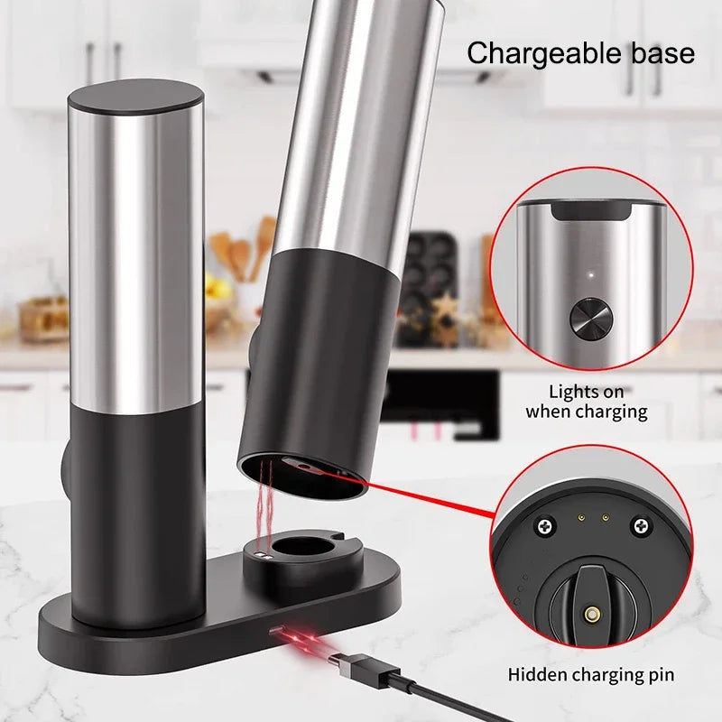 USB Rechargeable Electric Salt & Pepper Grinder Set with LED Light - Adjustable Spice Mill for Kitchen & BBQ