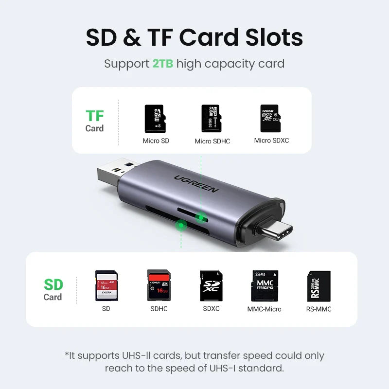 USB 3.0 & USB-C SD/MicroSD Card Reader - 2-in-1 USB-A/Type-C Memory Card Adapter, SD/TF, 5Gbps Fast Transfer