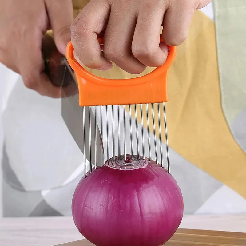 Colorful Onion Slicer & Holder - Stainless Steel Potato Chip Style Vegetable Slicer (1/2/3/4-Pack)