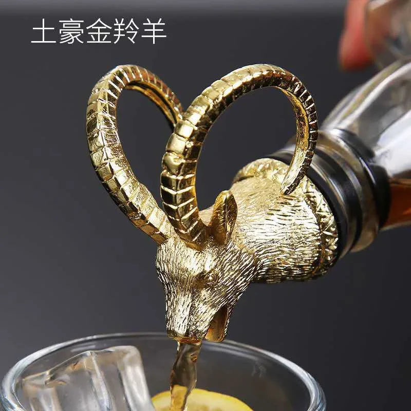 Zinc Alloy Animal Head Wine Pourer - Decorative Bottle Pour Spout & Stopper (Deer, Elk, Lion, Leopard, Wolf, Eagle, Dragon)