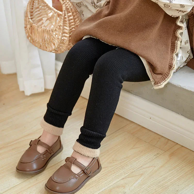 Baby Girls Warm Cotton Velvet Leggings – Winter Ankle-Length Trousers, Korean Style