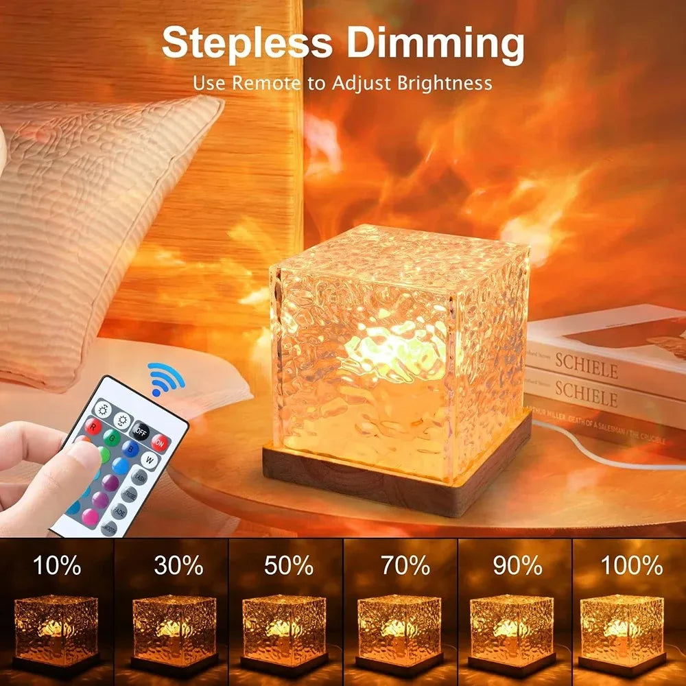 Rotating Water Ripple Night Light Projector 3 or 16 Color LED Crystal Lamp with Remote & USB for Bedroom & Living Room