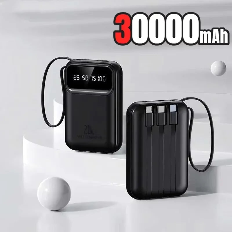 500000mAh Portable Power Bank 20W Fast Charge, Built-In 4 Cables, LED Light & Digital Display