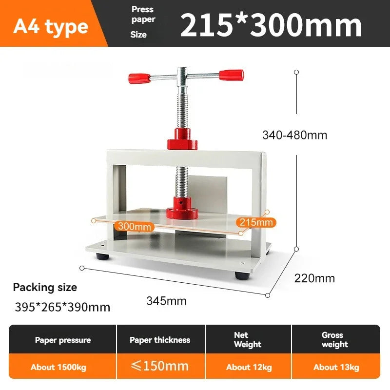 Manual A4 Flattening & Paper Pressing Machine for Book Block, Cardboard and Voucher Binding