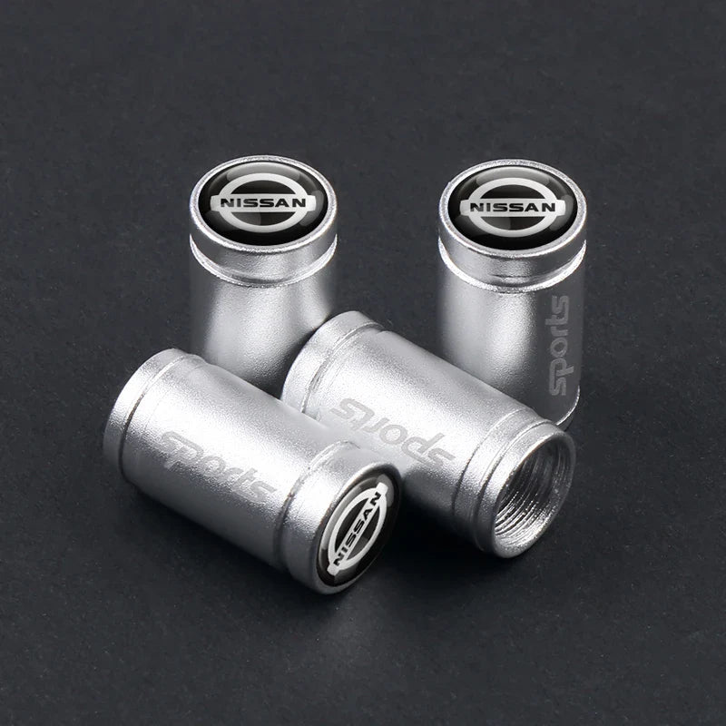 4-Pack Metal Tire Valve Stem Caps – Aluminum Alloy Wheel Valve Covers, Universal Fit (Silver/Black)