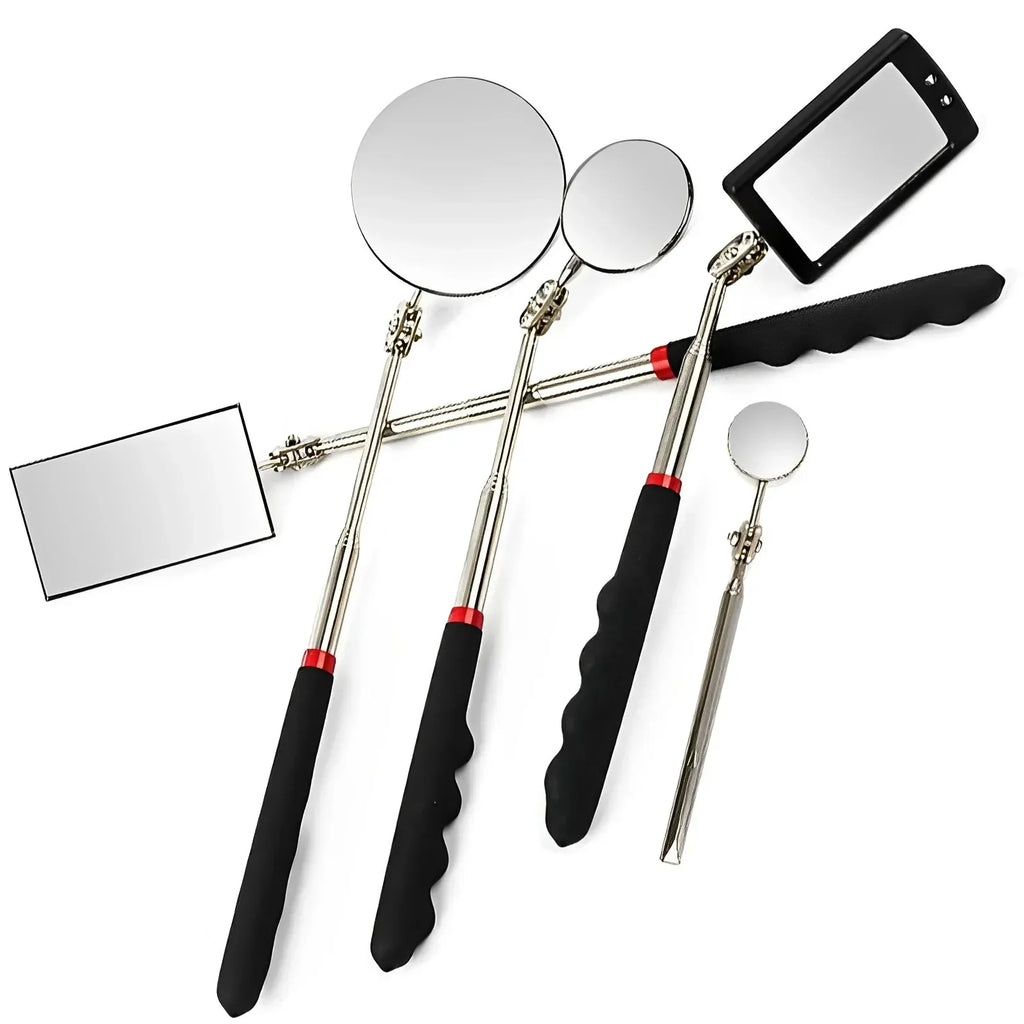 360° Telescoping Inspection Mirror with LED Light & Magnetic Head — Extendable 9.4–28.7 in (24–73 cm) for Car Repair