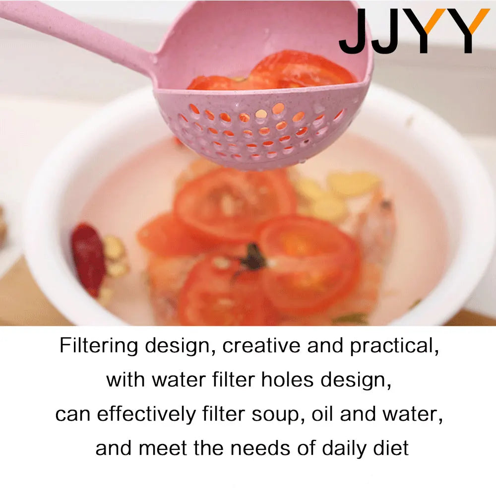 2-in-1 Long Handle Slotted Spoon Strainer - Plastic Soup Ladle for Hot Pot & Kitchen