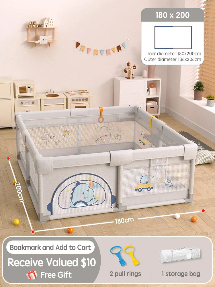 Crocodile Baby Playpen with Storage Bag & Hand Rings – Portable Play Fence for Ball Pit & Toddler Playground