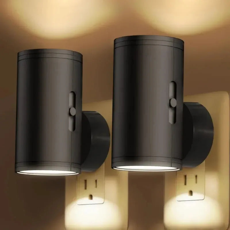 Cylindrical LED Plug-In Night Light with Sensor, Dimmable Adjustable Brightness — Warm White & RGB Wall Lamp for Bedroom Hallway