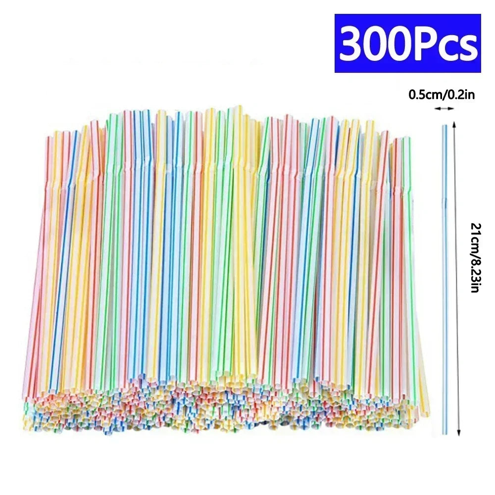 Multicolor Flexible Plastic Drinking Straws — Reusable Cocktail & Boba Straws 8.3 in (21 cm) x 0.2 in (5 mm) — Packs 50–6000 for Parties & Weddings