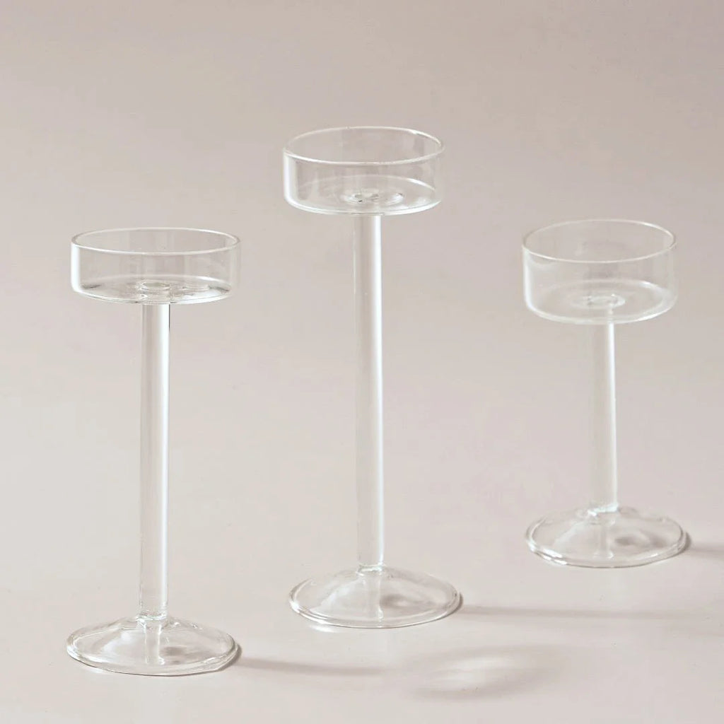 3-Piece Hand-Blown Glass Tealight Candle Holders Set — Votive Centerpieces for Wedding & Home Decor (11/14/17 cm | 4.3/5.5/6.7 in)