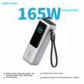 165W 25000mAh Portable Power Bank with Retractable Cables, 100W USB-C Fast Charge, Dual USB Output, Lightweight Metal Charger