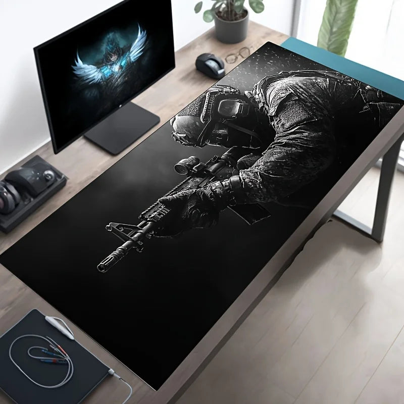 XXL Tactical Soldier Mouse Pad - Non-Slip Stitched Gaming Desk Mat for PC & FPS Gamers