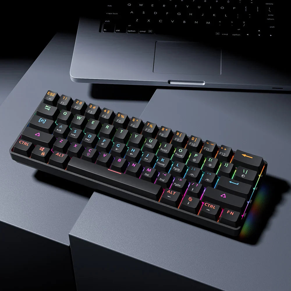 61-Key Compact Mechanical Gaming Keyboard – Hot-Swappable RGB Wired USB, Red Linear Switches