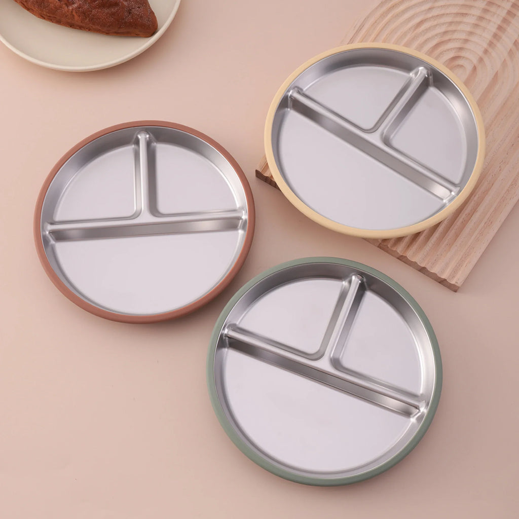Stainless Steel Baby Plate with Detachable Suction Silicone Tray – Food-Grade Non-Slip Feeding Bowl for Infants & Toddlers