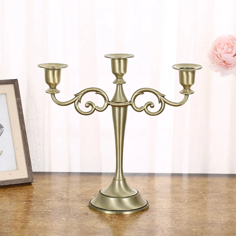 3-Arm Metal Candelabra 10.8 in (27 cm) Retro Candlestick Holder Silver Gold Black Bronze for Wedding & Home Decor