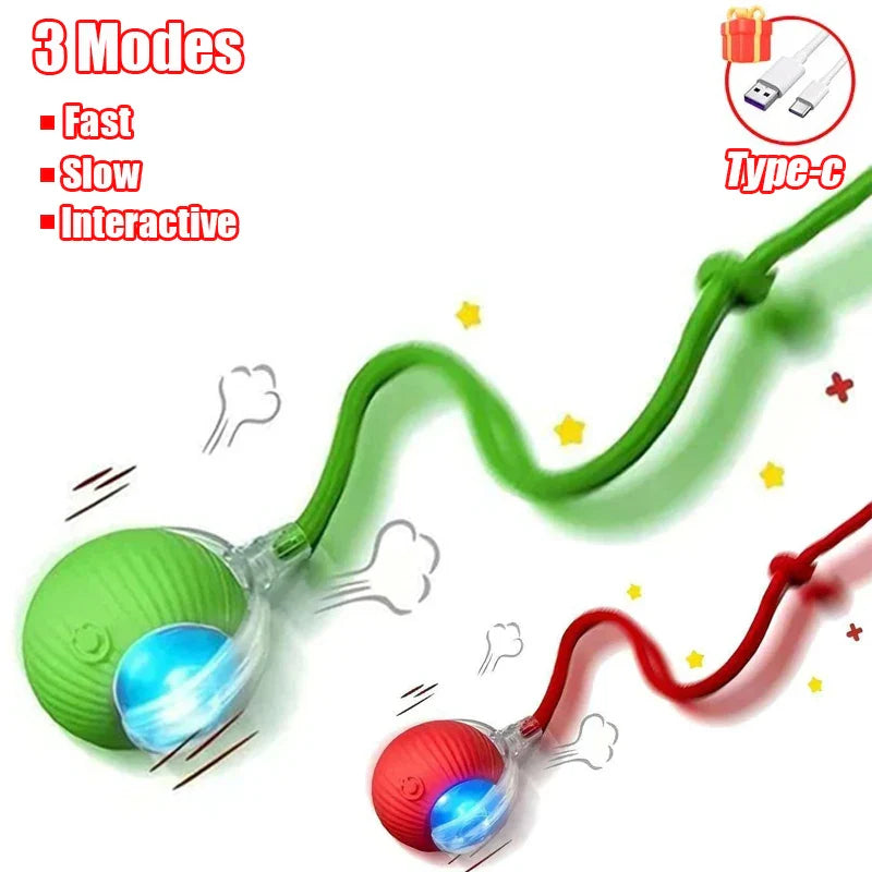 Interactive Automatic Rolling Ball Toy for Cats and Dogs, Rechargeable Smart Pet Toy with Faux Tail