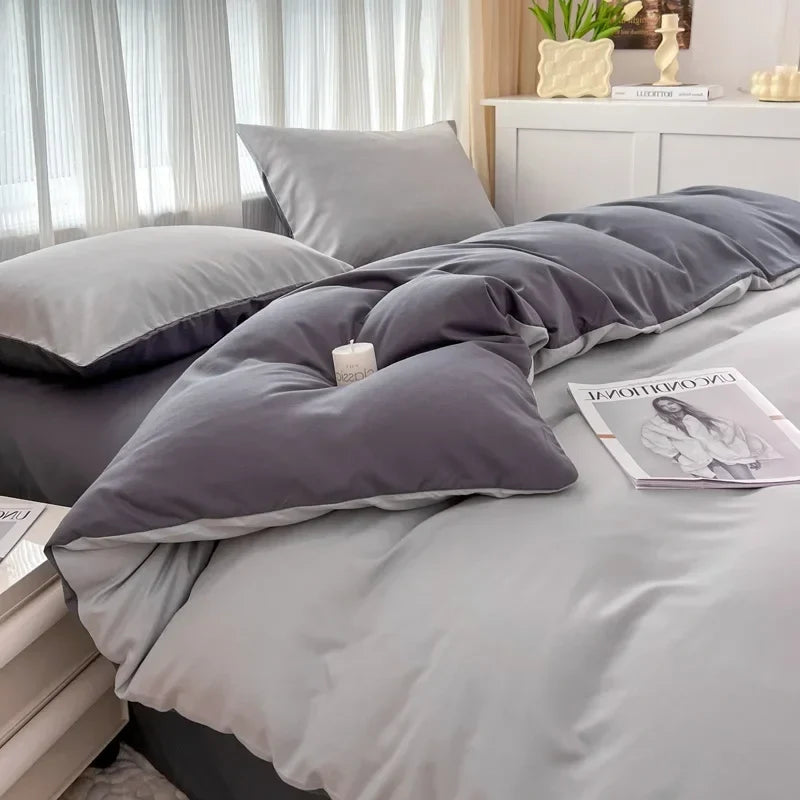 Reversible Brushed Microfiber 4-Piece Bedding Set – Duvet Cover, Sheet & 2 Pillowcases – Sizes 150×200 to 220×240 cm (59×79 in to 87×94 in)