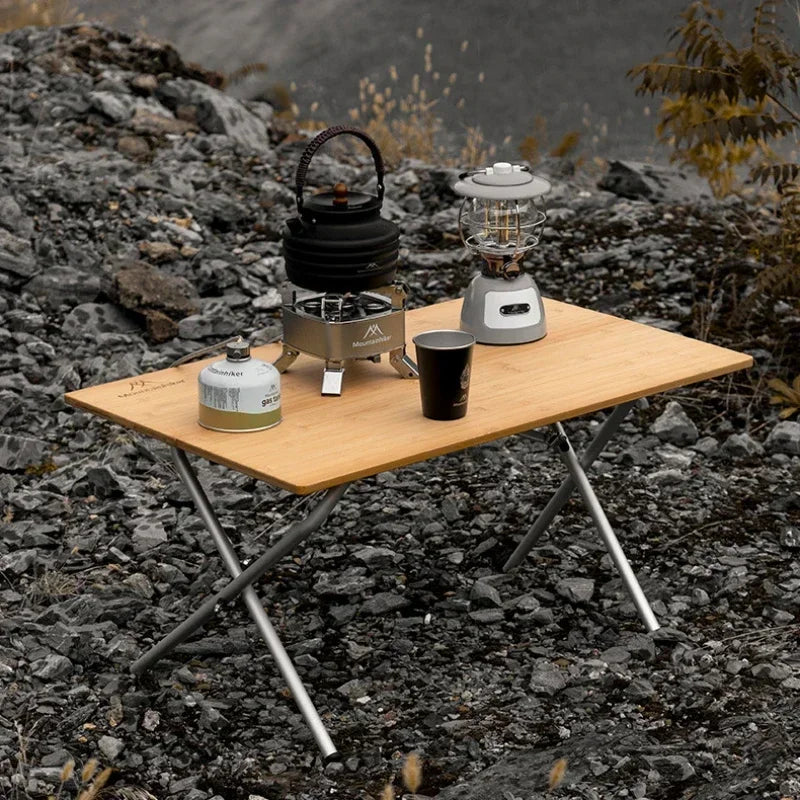 Bamboo Folding Camping Table — Portable Foldable Picnic & BBQ Outdoor Dining Table with Carry Bag