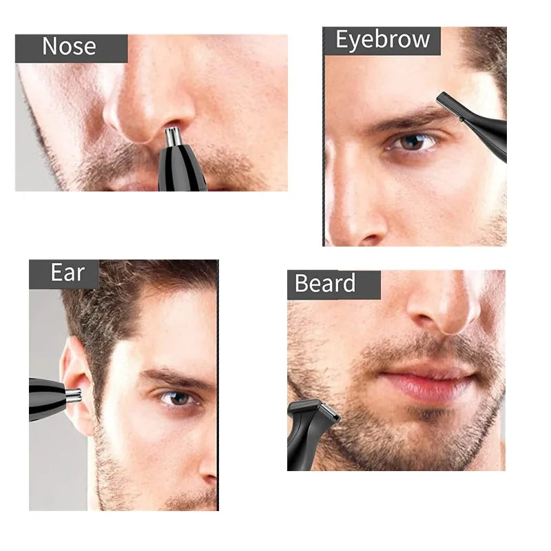 4-in-1 Rechargeable Nose & Ear Trimmer for Men and Women – Beard, Eyebrow & Body Grooming Kit