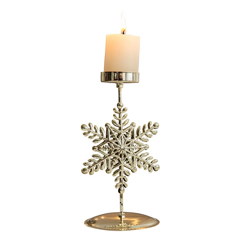 Golden Wrought Iron Christmas Candle Holder - Star, Elk & Tree Holiday Centerpiece for Table Decor