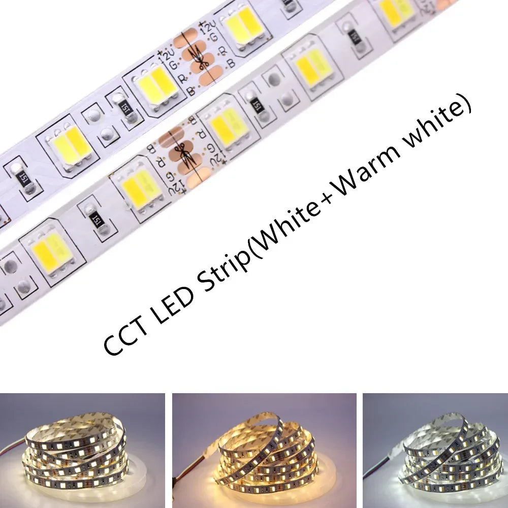 5M (16.4 ft) 300-LED 5050 SMD RGB / RGBW / RGBWW / RGBCCT Flexible LED Strip Light — 12V / 24V, IP20/IP65/IP67